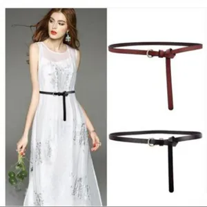 Women's Genuine Leather Thin Belt Retro Minimalist Pin Buckle Cowhide Decorative Waist Belt For Dress Fashion Accessories