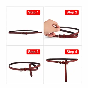 Women genuine leather thin belt retro minimalist waist strap dress accessory step by step