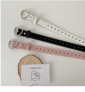 Women's heart buckle cutout belt stylish PU leather waist strap for jeans casual wear