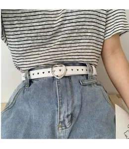 Women's white belt with heart buckle hollow out design casual jeans belt stylish accessory