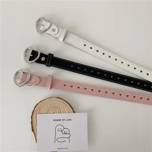 Women Casual PU Leather Belt Cute Hollow Out Heart Metal Buckle Adjustable Waist Belt For Jeans Fashion Accessories