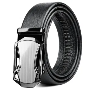 Mens Genuine Leather Automatic Buckle Belt Business Casual Soft Leather Waist Belt With Metal Ratchet Buckle Fashion Dress Belt For Men