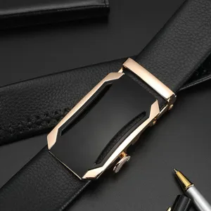 Mens leather belt automatic buckle casual business stylish black belt for men daily wear
