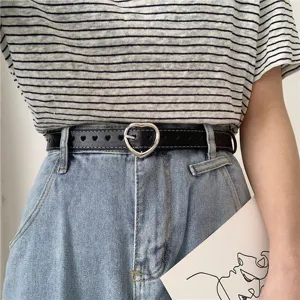 Trendy women black leather belt with cute heart buckle and hollow design for jeans daily.