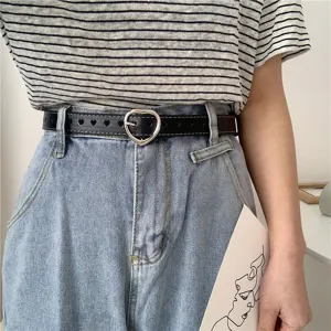 Women hollow leather belt with cute heart metal buckle trendy jeans accessory fashion style