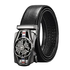 Heren automatische gesp lederen riem met strass roterende kruis gesp stijlvolle zakelijke casual