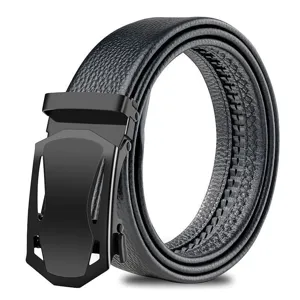 Men's Automatic Buckle Leather Belt Black Casual Business Waistband Rolled Display