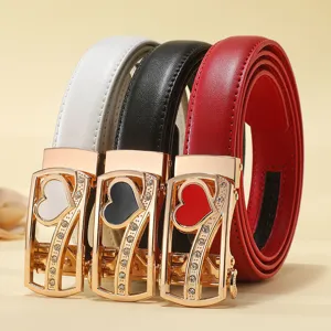 Women's Genuine Leather Belt Automatic Buckle Rhinestone Heart Star Dolphin Dress Belt Fashion Jeans Waistband