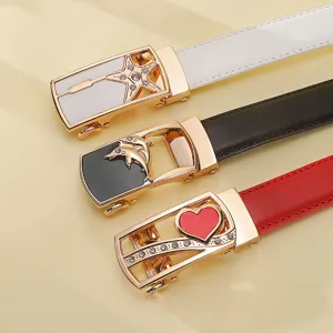 Women's leather belt automatic buckle stylish waist belt set with star dolphin heart designs