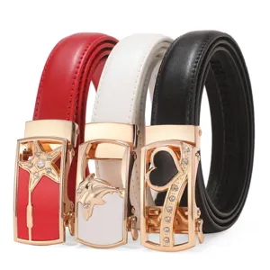 Women leather belt automatic buckle fashion waist belt casual jeans dress belt stylish