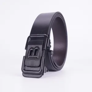 Cintura in pelle con fibbia automatica da uomo, elegante cintura nera da lavoro.