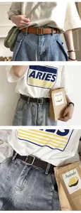 Retro slim belt for women and men, minimalist square buckle design, casual fashion denim belt.