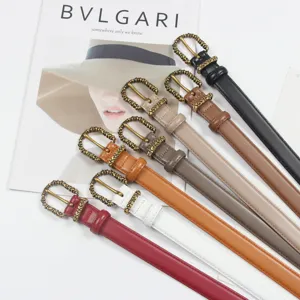 Women's Genuine Leather Belt Casual Versatile Patent Leather Thin Waist Strap Retro Carved Metal Buckle For Jeans