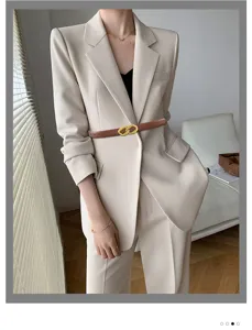 Women retro cowhide leather belt with gold metal 8-shape buckle suit pants jeans accessory