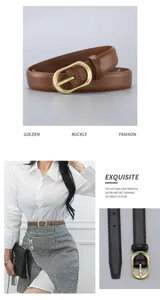Ceinture en cuir femme vintage avec boucle ovale dorée accessoire de mode élégant