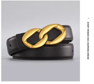 Women retro cowhide leather belt with gold chain buckle, stylish accessory for jeans.