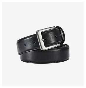 Classic men's black PU leather belt with silver metal pin buckle for casual business wear