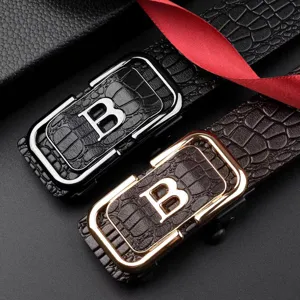 Heren echt lederen automatische gesp dress riem met krokodil in embossed patroon.