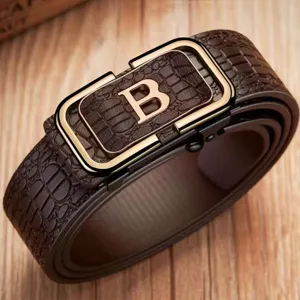 Heren Casual Automatische Gesp Riem Krokodillenpatroon PU Leer Zakelijke Tailleriem Met Metalen Letter Gesp