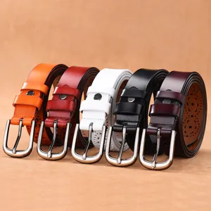 Women's Genuine Split Cowhide Leather Belt Hollow Out Floral Pin Buckle Casual Dress Waist Belt For Ladies