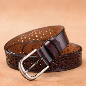 Women genuine leather belt cutout pin buckle casual belt stylish female accessory new