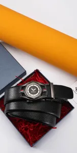 Ceinture en cuir pour homme avec boucle automatique, ceinture élégante casual et business.