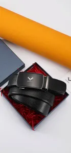 Ceinture en cuir véritable pour homme, boucle automatique, style d'affaires décontracté.
