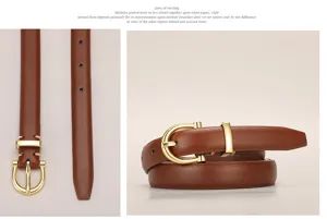 Women's minimalist genuine leather belt with metallic pin buckle for jeans and dresses