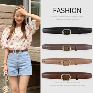 Femme fin ceinture en cuir vintage boucle en metal taille pour robe jeans mode accessoire