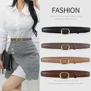 Ceinture femme minimaliste en cuir veritable fine boucle metallique elegante taille robe