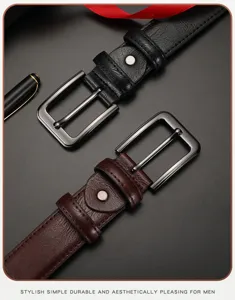Men's classic leather belt detail showcasing premium pin buckle and fine stitching.