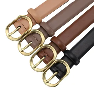Ensemble de ceinture fine en cuir pour femme avec boucles métalliques dorées vintage style élégant.