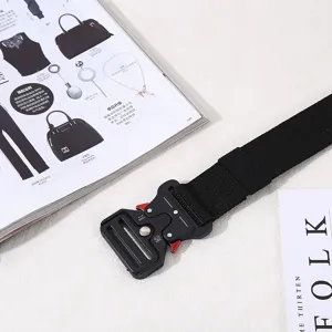 Cintura Tattica Tela Uomo Donna Fibbia Metallo Sgancio Rapido Stile Casual Nero
