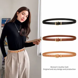 Women PU Leather Belt Minimalist Pin Buckle Casual Waist Belt Solid Color Dress Jeans Fashion Accessories