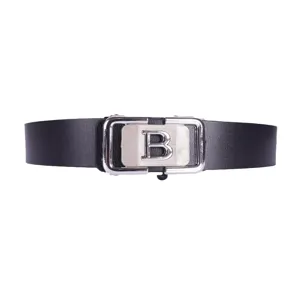 Cintura in pelle nera da uomo con fibbia metallica automatica argentata B casual