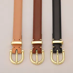 Women thin leather belt set with gold metal pin buckle simple design versatile jeans skirt dress