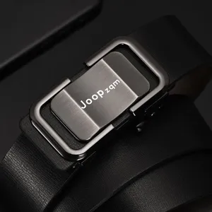 Men's Genuine Leather Belt Automatic Buckle Business Casual Metal Ratchet Waist Strap Fashion Dress Belt For Men