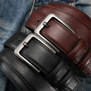 Men Genuine Leather Business Casual Belt Metal Pin Buckle Cowhide Belt For Men Daily Commute Fashion Waist Strap