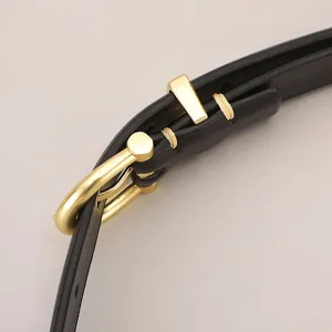 Women leather belt with gold pin buckle, minimalist design for jeans, dresses and suits.