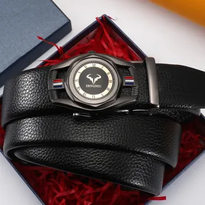 Ceinture en cuir pour homme avec boucle métallique automatique business casual tendance.