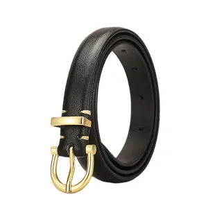 Classic black leather belt for women with elegant gold pin buckle minimalist stylish accessory
