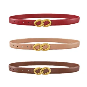 Women fashion genuine leather belt with elegant gold figure-8 buckle, multi-color casual belt