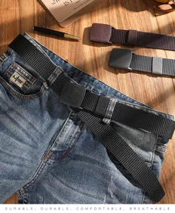 Cinturon tactico de nailon para hombre, correa de exterior con hebilla de plastico durable.