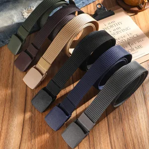 Durable nylon tactical belt with plastic buckle. Ideal for outdoor sports and casual wear.