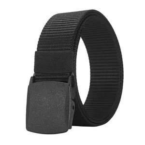 Men's tactical nylon belt with plastic buckle, durable outdoor sports casual canvas belt.