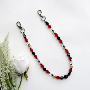 Minimalistische Vierkante Kristallen Kubuskralen Telefoonketting Geometrische Kralenriem Tas Hanger Sleutelhanger Voor Dames Zwart Rood Helder