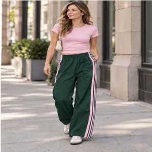 Donna Estate Casual Largo Strisce Ampia Gamba Sport Pantaloni Moda Streetwear Tuta Da Ginnastica