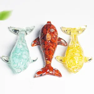 Ornement dauphin en résine époxy cristal, artisanat en gravier naturel pour bureau maison.
