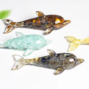 Figurine de dauphin en résine de cristal naturel, ornement d'animal en époxy.