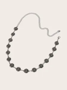 Silberne Sonnenblumen Metall Taillenkette, zarter Blumenguertel fuer Kleider Accessoire.